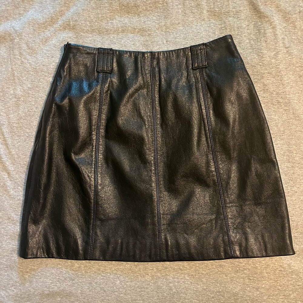 Genuine black leather mini skirt. Size 2.